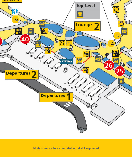 Schiphol vertrekhallen departures Plattegrond